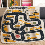 Personalised Construction Zone Lorry Design Soft Throw Blanket with Name Playroom Decor Birthday Baby Shower Gift for Kids