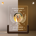 Veilleuse LED en acrylique personnalisée avec photo de votre animal, ailes d'ange, nom et socle en bois — Cadeau de condoléances en mémoire d'un animal de compagnie, destiné aux propriétaires d'animau