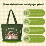 Gepersonaliseerde grote ribfluwelen tas met huisdierfoto geboortebloem en naam voor op reis verjaardagscadeau voor vrouwen en huisdierliefhebbers