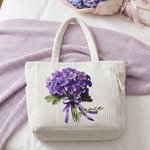 Personalized Birth Flower Large Capacity Corduroy Tote Bag with Name Travel Essential Birthday Mother's Day Gift for Mom Woman