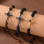 Personalised Micro-Carved Photo Projection Beaded Bracelet with Cross Pendant Anniversary Birthday Gift Father Boy Man