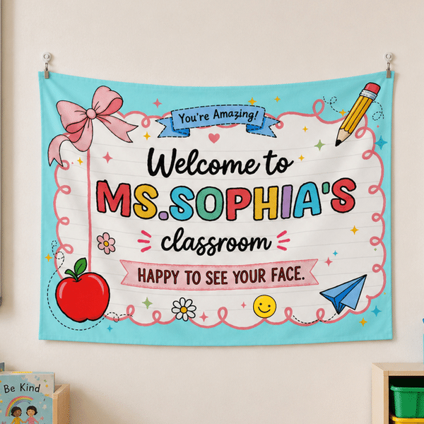 Personalized Welcome to Classroom Poster Banner with Text Classroom Backdrop Decor Teacher's Day Back to School Appreciation Gift for Teacher Educator