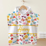 Personalised Cartoon Watermelon Ice Cream Summer Elements Quick Dry Hooded Beach Towel with Name Outdoor Activities Beach Party Birthday Gift for Kids
