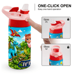 Personalised Dinosaur Cartoon Character 12 oz Kid Water Bottle with Name and Handle Birthday Daily Use Back to School Gift for Boys Girls