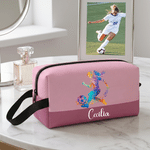 Personalized Rainbow Paint Splatter Sports Silhouette Large Capacity Makeup Bag with Name Back to School Birthday Gift for Students Teen Athletes