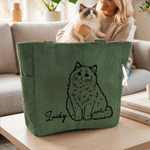 Personalised Line Drawing Pet Photo Large Capacity Corduroy Tote Bag with Name Daily Use Pet Party Birthday Gift for Pet Lovers Owners