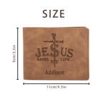 Personalized Jesus Saved My Life Cross PU Leather Men's Wallet with Name Daily Use Baptism Confirmation Gift for Husband Dad