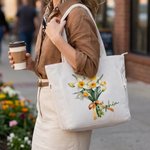 Personalized Birth Flower Large Capacity Corduroy Tote Bag with Name Travel Essential Birthday Mother's Day Gift for Mom Woman