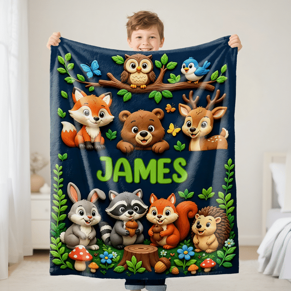 Personalized Cute Cartoon Theme Design Soft Throw Blanket with Name Room Decor  Daily Use Birthday Gift for Kids