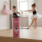 Personalised Cartoon Ballet Girl 20 oz Insulated Water Bottle with Name and Handle Birthday Back to School Gift for Friends Ballet Lovers Kids