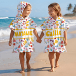 Personalised Cartoon Watermelon Ice Cream Summer Elements Quick Dry Hooded Beach Towel with Name Outdoor Activities Beach Party Birthday Gift for Kids