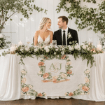Personalised Floral Crest Wedding Table Runner with Place and Time Home Decor Wedding Reception Gift for Engagement Couples