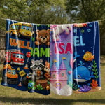 Personalized Cute Cartoon Theme Design Soft Throw Blanket with Name Room Decor  Daily Use Birthday Gift for Kids