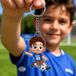 Personalized Cartoon Soccer Player Acrylic Keychain with Name and Number Daily Use Back to School Birthday Gift for Boys Girls