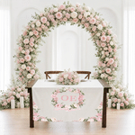 Personalised Floral Crest Wedding Table Runner with Place and Time Home Decor Wedding Reception Gift for Engagement Couples
