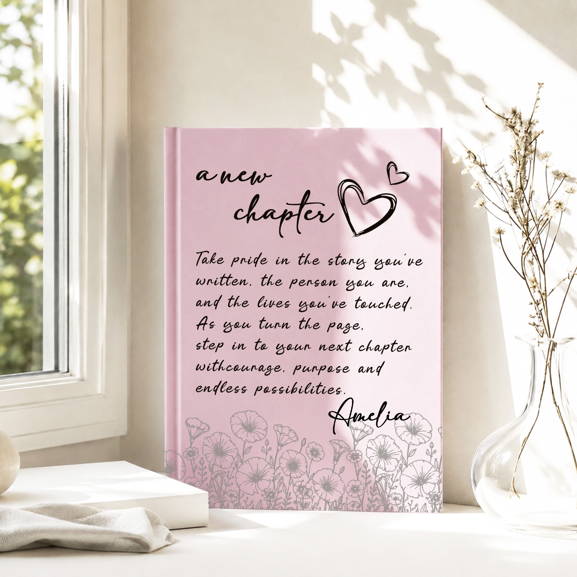 Personalized A New Chapter Wildflowers A5 Journal Notebook with Name Birthday Retirement Gift for Woman Teacher Retiree