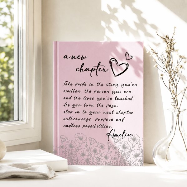 Personalised A New Chapter Wildflowers A5 Journal Notebook with Name Birthday Retirement Gift for Woman Teacher Retiree