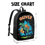 Zaino personalizzato con dinosauro in stile cartone animato e effetto schizzo ad acquerello, con nome: regalo per il rientro a scuola o per il compleanno, per bambini e studenti