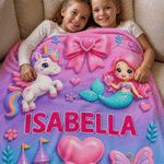 Personalized Cute Cartoon Theme Design Soft Throw Blanket with Name Room Decor  Daily Use Birthday Gift for Kids