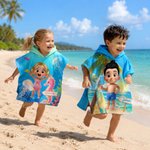 Toalla de playa de secado rápido con capucha y nombre Personalizada de dibujos animados con el tema del océano para niños Fiesta en la playa Vacaciones de verano Regalo de cumpleaños para niños