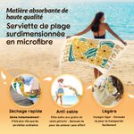 Serviette de plage magnétique personnalisée avec motif floral et nom - Accessoire à séchage rapide - Cadeau idéal pour les vacances