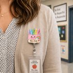 Personalised Apple Pencil Crayon Notebook Acrylic Retractable Badge Reel with Text Teacher's Day Appreciation Birthday Gift for Teacher