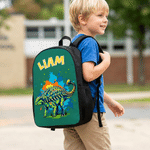 Zaino personalizzato con dinosauro in stile cartone animato e effetto schizzo ad acquerello, con nome: regalo per il rientro a scuola o per il compleanno, per bambini e studenti