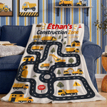 Personalised Construction Zone Lorry Design Soft Throw Blanket with Name Playroom Decor Birthday Baby Shower Gift for Kids