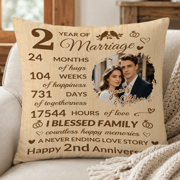 Personalized Photo Wedding Anniversary Throw Pillow Cover with Couple Name and Anniversary Number Home Decor Anniversary Gift for Couples