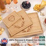 Personalised Engraved Love Wreath FSC Bamboo Charcuterie Chopping Board with Name Date and Juice Groove Wedding Gift for Couple