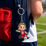 Personalized Cartoon Soccer Player Acrylic Keychain with Name and Number Daily Use Back to School Birthday Gift for Boys Girls