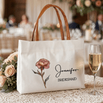 Personalised Birth Flower Large Capacity Canvas Bag with Name and Text Daily Use Wedding Birthday Gift for Woman Bridesmaid