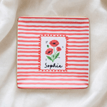 Personalised Cute Birth Flower Stripes Checkerboard Ceramic Trinket Jewellery Dish with Name Birthday Gift for Best Friend Woman