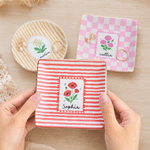 Personalised Cute Birth Flower Stripes Checkerboard Ceramic Trinket Jewellery Dish with Name Birthday Gift for Best Friend Woman