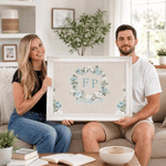 Personalised Floral Crest Wedding Table Runner with Place and Time Home Decor Wedding Reception Gift for Engagement Couples