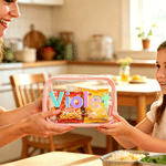 Personalised Colourful Name Design Waterproof Clear Snack Bag with Surname Daily Use Birthday Gift for Kids