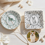 Personalized Toile De Jouy Style Pet Portrait Round Square Jewellery Dish with Name Daily Use Home Decor Birthday Gift for Pet Owner Family