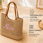 Personalised Bohemian Crochet Knitted Large Tote Bag with Name Daily Use Summer Holiday Birthday Gift for Woman Girl Girlfriend