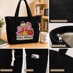 Personalized Pencil Teacher Theme Design Large Capacity Corduroy Tote Bag with Title & Surname Thank You Birthday Gift for Teacher