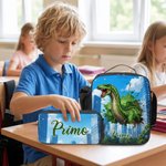 Personalized Cartoon Dinosaur Backpack Lunch Bag Pencil Case Set with Name Back to School Birthday Gift for Boys Dinosaur Lovers