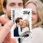 Personalized Linear Floral Stamp Design Photo Sticker with Text and Face Value Daily Use Vacation Travel Birthday Gift for Couples Family Friends
