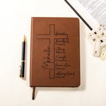 Personalized Cross of God Bible Verse A5 Leather Cover Notebook with Name Study Supplies Birthday Prayer Religious Gift for Family Friends