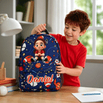 Sac à dos personnalisé avec personnage de dessin animé : licorne fantastique et dinosaure, avec prénom. Pour un usage quotidien, la rentrée scolaire ou comme cadeau d'anniversaire pour filles, garçons