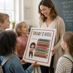 Personalized Cartoon Teacher Character Canvas Print with Text Wall Decor Ship from USA with Name Back to School Appreciation Gift for Teacher