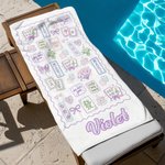 Personalized Fun Mahjong Themed Oversized Quick Dry Beach Towel with Name Summer Vacation Beach Party Gift for Mahjong Lovers Besties Friends