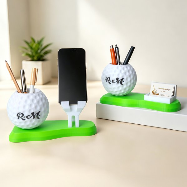 Personalized Golf Ball Pen Holder Desk Organizer with Name and Base Desk Decor Golf Weekend Birthday Gift for Golf Lovers