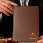 Personalised Scales of Justice PU Leather Notebook with Name and 100 Lined Pages Birthday Appreciation Office Gift for Lawyer