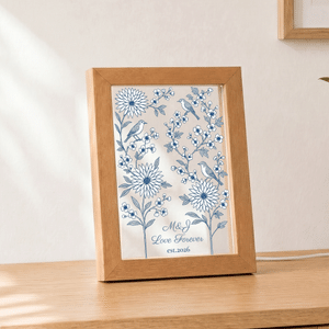 Personalized Botanical Floral Sparrow LED Acrylic Night Light with Text and Year Home Decor Birthday Wedding Anniversary Gift for Couples Newlyweds