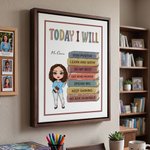 Personalized Cartoon Teacher Character Canvas Print with Text Wall Decor Ship from USA with Name Back to School Appreciation Gift for Teacher