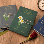 Personalized The New Chapter Birth Flower A5 PU Leather Notebook with Name and Text Retirement Birthday Gift for Retiree Bookworm